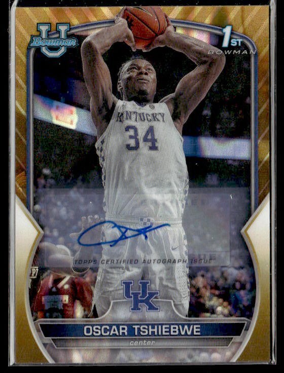 L7,643 - 2022-23 Bowman Chrome Prospect Auto Gold Lava #74 Oscar Tshiebwe /50