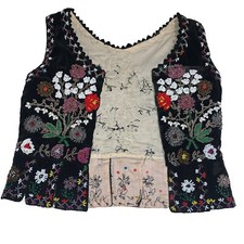 Vintage Women  s Beaded Flowers Floral Vest XS Black Handmade Early Pre 1940s