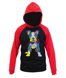 New Men's Neon Puppy Pitbull Raglan Hoodie Sweater Bright Colorful 90's Dog