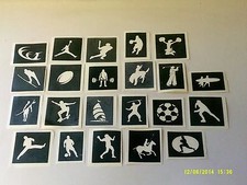10 - 400 sport stencils mixed for etching glass  rugby soccer baseball karate