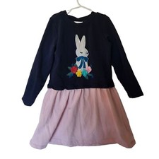 Hanna Andersson Bunny Sweatshirt Dress Applique Floral 130 8 Years Kids Girl