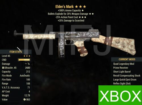 QE25 ELDERS MARK | XBOX FALLOUT 76 QUAD EXPLOSIVE 25 LESS VATS ACTION POINT COST - Picture 1 of 1