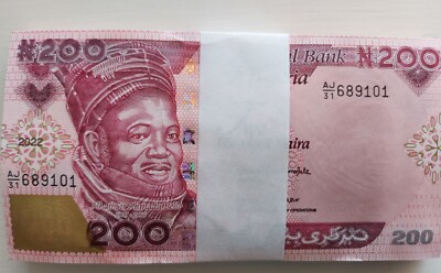 Nigerian New 200 Naira Bank note(legal tender)2022 uncirculated 100 pieces 