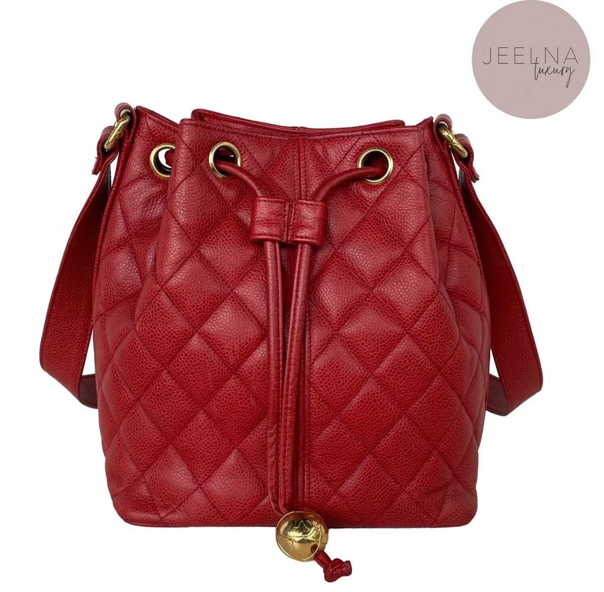 CHANEL Vintage Caviar Red Quilted Drawstring bag bucket bag 24k Gold hardware