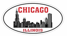Chicago Illinois Oval Bumper Sticker or Helmet Sticker D3312 Euro Oval