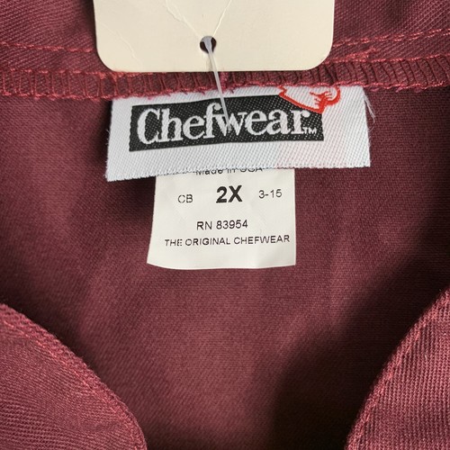 Chefwear Men’s Shirt Long Sleeve Buttons Chef Jacket Wine Sz 2XL New - Picture 3 of 5