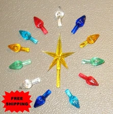 12 Med/Large Ceramic Christmas Tree Twist Light Bulbs YELLOW Star FREE SHIP