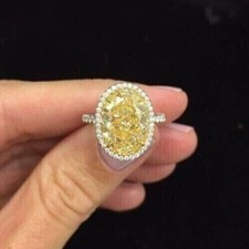 3 Ct Oval Cut Citrine Yellow Lab-Created Halo Ring 14K White Gold Plated