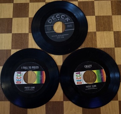 Lot of 3 PATSY CLINE DECCA - CRAZY-FALL TO PIECES-WALKIN  AFTER MIDNIGHT. VG+