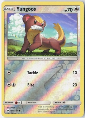 Yungoos 109/149 Common SM Base Set Pokemon Reverse Holo Near Mint