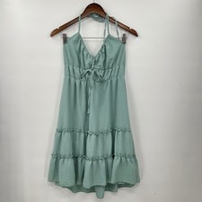 SHEIN Tiered Ruffle Mini Dress Halter Neck Sleeveless Green Casual Summer