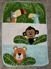Garanimals Toucan Tiger Monkey Baby Blanket Blue Green Jungle Safari Throw 30x45