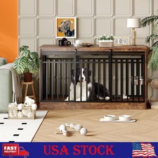 55" Extra Large Metal Dog Crate Furniture Heavy Duty Dog Kennel w/ Sliding Door