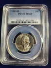 1955-D 25C Washington Quarter PCGS MS65 90% Silver Nice Certified Coin NFC Tag