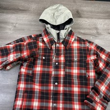 Burton DRY RIDE Snowboard Jacket Youth Large 14/16 Red Plaid Winter Coat Hooded