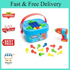 Design Drill Bolt It Bucket Toy Set for Kids with Power Drill and Colorful Bolts