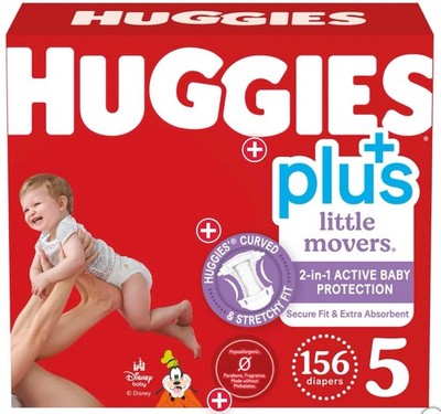 Huggies Plus Little Movers Size 5  (27+ lbs) 156 Count- New & Sealed