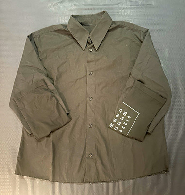 Maison Margiela MM6 Men's Black Cotton Woven Button-Up Shirt 44 Long Sleeve