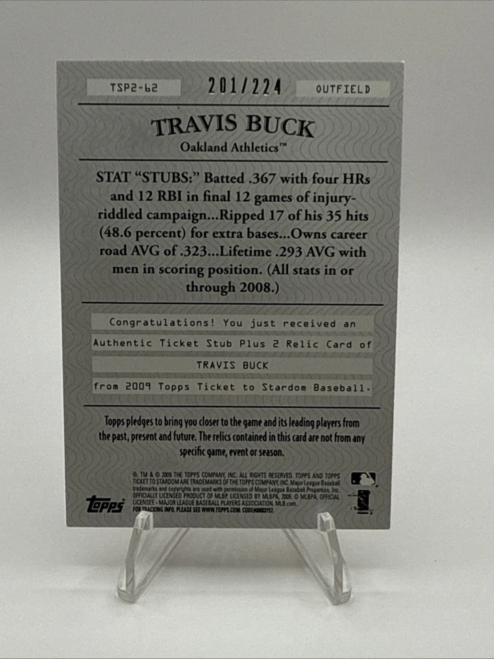 2009 Topps Ticket To Stardom Stubs Plus Memorabilia Dual /224 Travis Buck - Image 2 of 3
