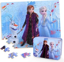 Puzzles for Kids Ages 4-8,Kids Puzzls in a Metal Box,Winter Princess Snowman Sma