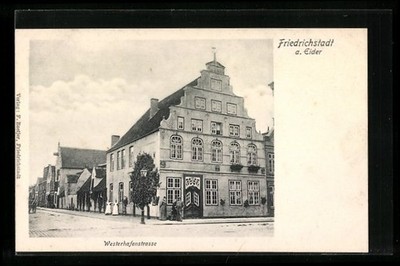 Friedrichstadt a. Eider, Ansichtskarte, Partie in der Westerhafenstrasse 