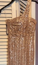 Sequin Gold One Shoulder Long Gown Sleeveless Women's Formal Dress