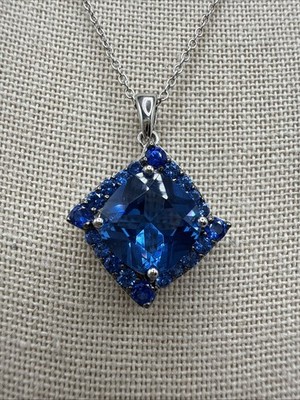Vintage Cobalt Blue Spinel Cushion Cut Sterling Silver Necklace 18  DK 925