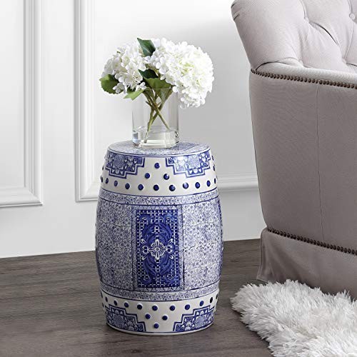  TBL1003A Acanthus 17.8" Chinoiserie Ceramic Drum Indoor/Outdoor Garden Stool, 