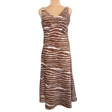 Target A New Day Women's Satin Brown/White Zebra Print Striped Slip Midi Dress S