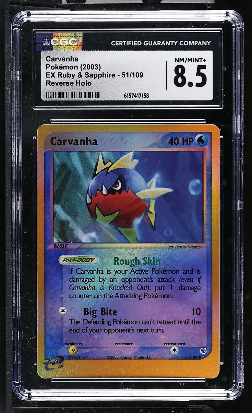 CGC 8.5 Carvanha 51/109 EX Ruby & Sapphire Reverse Holo Pokemon Card