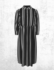 Womens Curve Plus Size Shirt Dress Midi Long Sleeve Black & White (A Bit Defect)