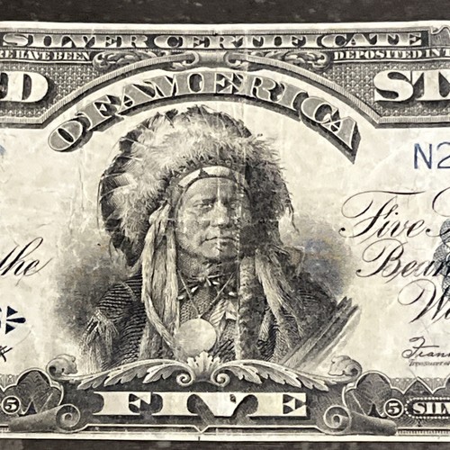 1899 $5 Five Dollar Silver Cert "INDIAN CHIEF” Fr 280m Elliot/White MULE XF40+ - Picture 6 of 13