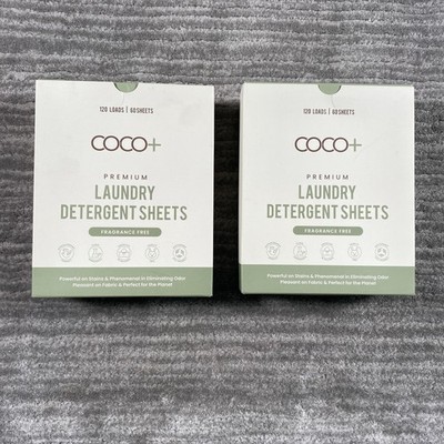 COCO+ Premium Laundry Detergent Sheets 2 Pack 120 Loads Fragrance Free Eco