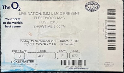 Fleetwood Mac 2013 O2 Gig Concert Ticket unused complete  Annie Nightingale