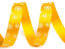 20m Satinband 15mm #1 gelb mit Blumen, Dekoband, Geschenkband (0,47&euro;/1m)