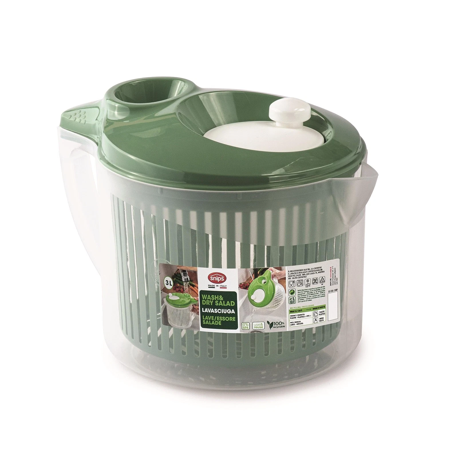 Snips, Salad Spinner with Water Drainage from Lid, Salad Spinner 3 Liters, 19...