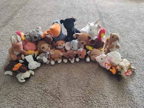 Ty Beanie Babies Huge Lot Of 24 Retired Vintage Beanie Babies + Teeny Beanies