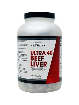 Beverly International Ultra 40 Grass Fed Desiccated Beef Liver, 500 Tab. Gold...