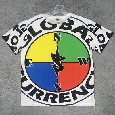 Global Currency T Shirt Men's Size M Multicolor Compass Rose AOP Graphic Tee