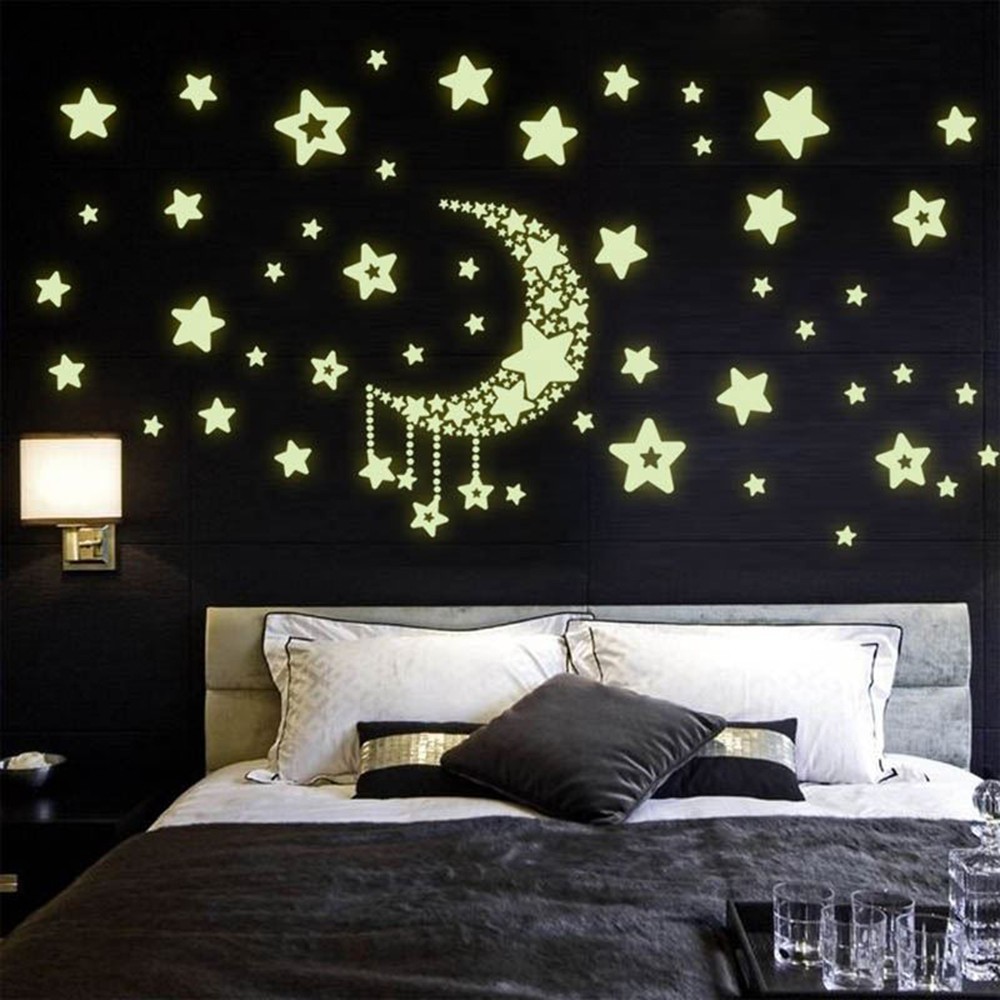 Night Starry Sky Moon Stars DIY Glow In The Dark Luminous Stickers Kids Room Wal