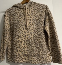 Chaps Est 1978 Camel/Charcoal Leopard Hoodie Kangaroo Pocket/Fleece Look Lined S