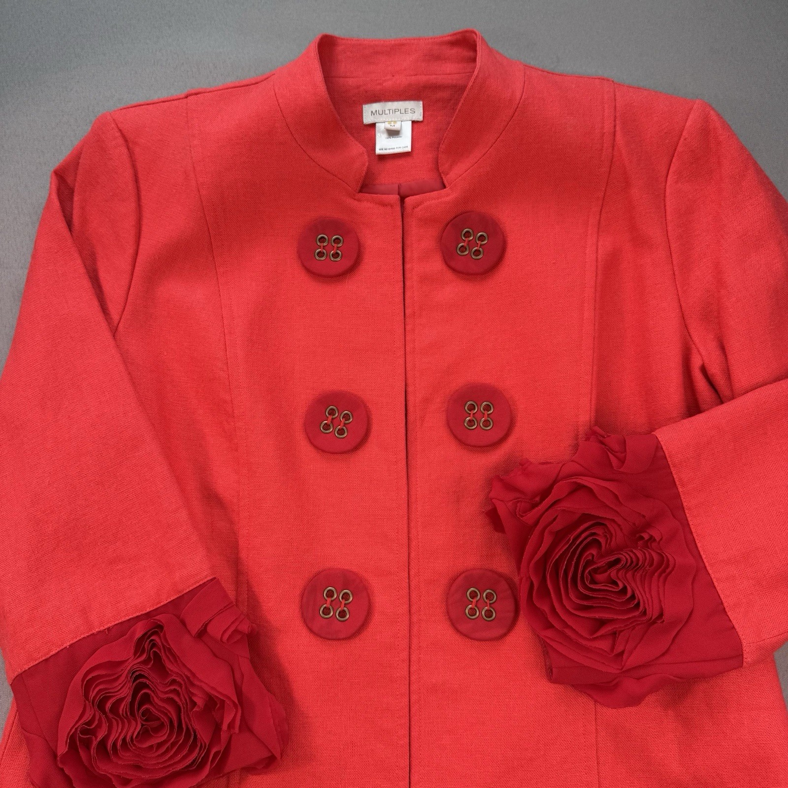 Multiples Jacket Womens Red Button Rosette Accent… - image 2