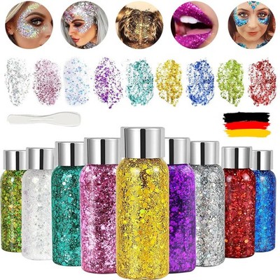 Glitter, 9 Farben Festival Glitzer Gesicht, Halloween Schminke Make-up, Körper