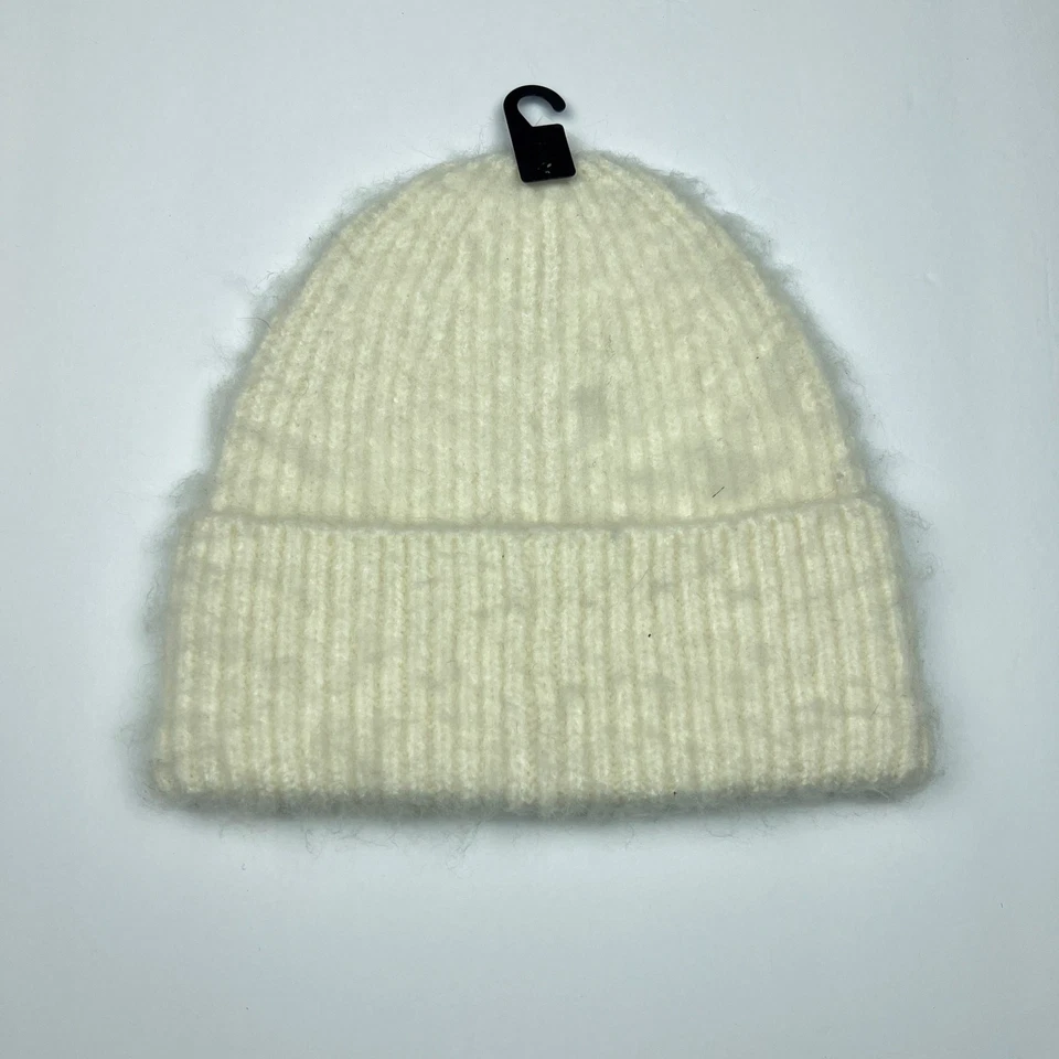 NOVO CHAPÉU GORRO FEMININO H&M malha canelada lã alpaca creme robusto aconchegante pelúcia difusa - Imagem 2 de 4