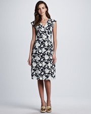 Tory Burch Floral Navy Blue & White Silk Blend A-Line Dress Size 0 EUC!!!