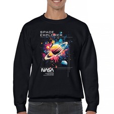 NASA Space Explorer Crewneck Sweatshirt Universe Astronaut Planet Saturn