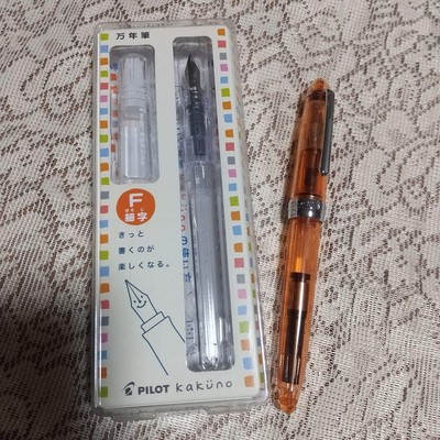 Pilot Kakuno Fountain Pen F Skeleton Clear Orange with Converter Used