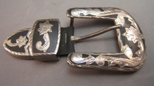 Hand Engraved Alpaca  Black Western Belt Buckle Set Mexico for 1" belt Vintage