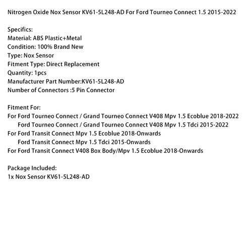 Nitrogen Oxide Nox Sensor KV61-5L248-AD Pour Ford Tourneo Connect 1.5 2015-2022 - Picture 8 of 11