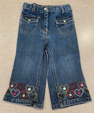 Vintage Gymboree Girls 18-24 Months Embroidered Blue Jeans Hearts Buttons Denim